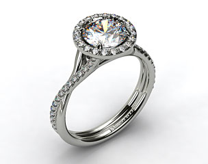 14k White Gold Pave Halo and Twisted Shank Solitaire